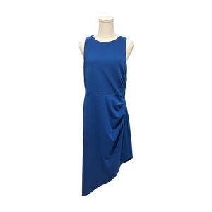Donna Morgan Bodycon Asymmetrical Hem Side Tuck Tank Midi Dress Blue size 14P